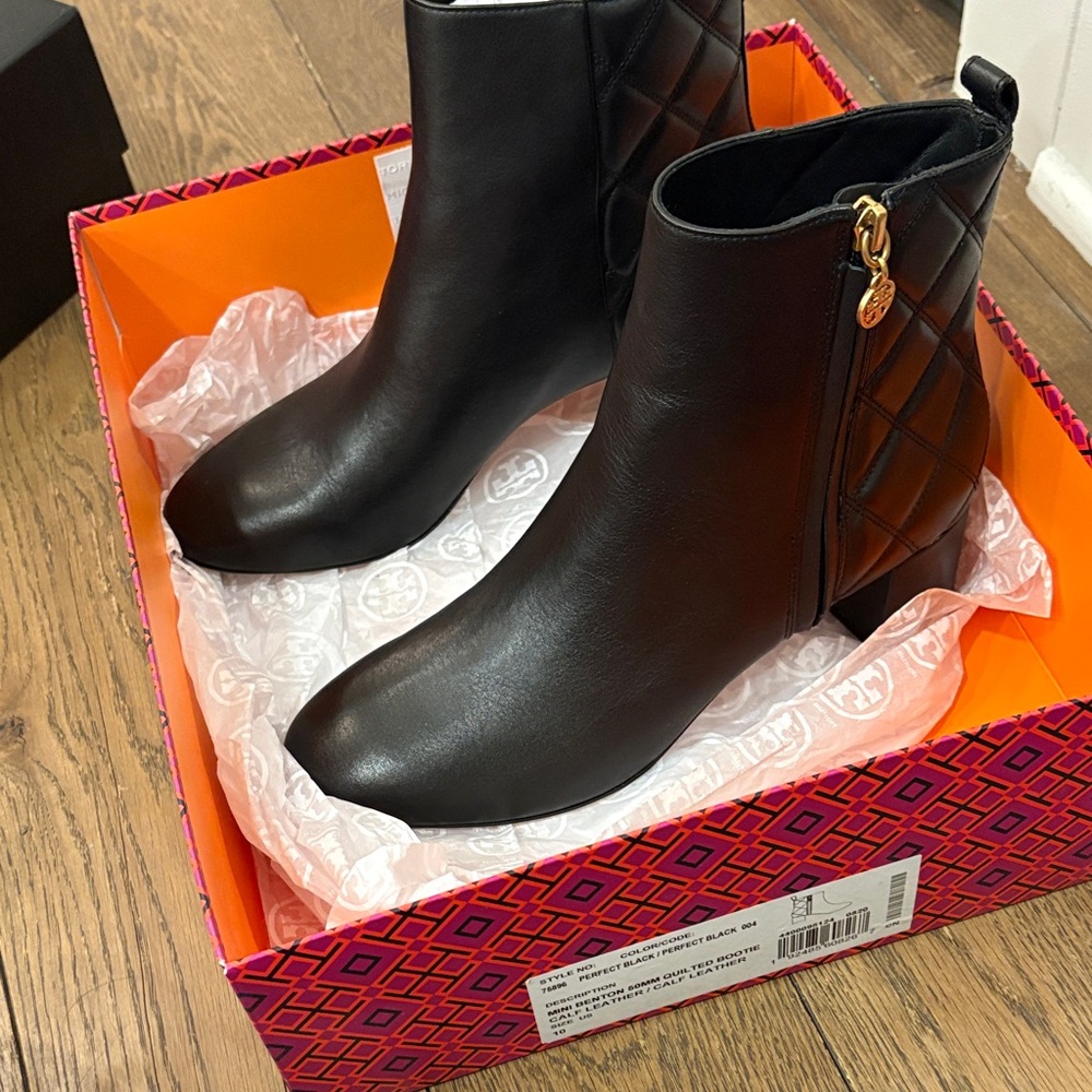 Tory Burch Black Quilted Ankle Boots